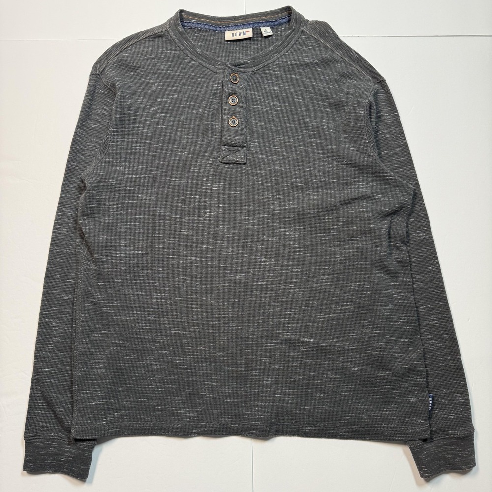 ROWM Shirt Mens‎ Large Gray Knit Henley Long Sleeve Casual Pullover